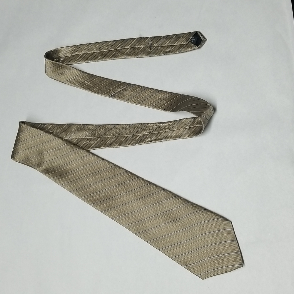 Men's Tie,Jones New York, Diagonal Pin Striped/Checked,Metallic Gold,  Blue 60"
